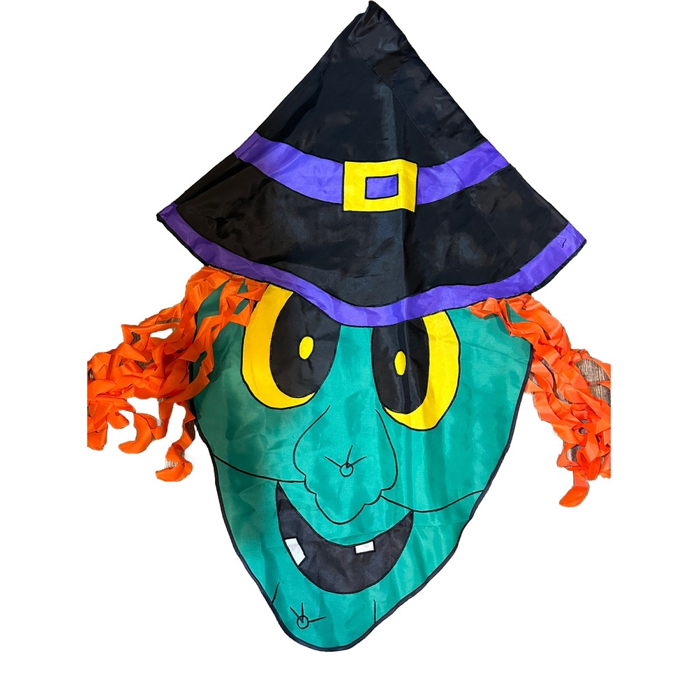 Vintage Witch Face House Flag Halloween M1